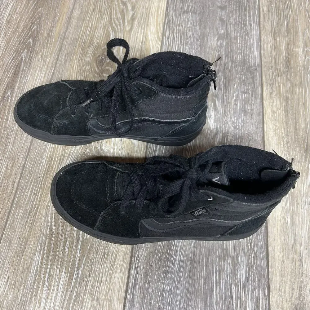 Vans Youth Size 3 Triple All Black SK8 Hi High Top Skate 721356 Zipper Shoes